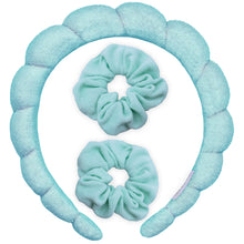 Load image into Gallery viewer, Puffy Spiral Terry Cloth Padded Spa Headband and Scrunchie Wristbands
